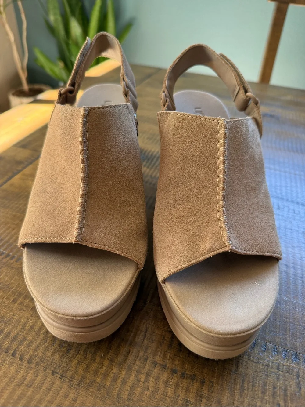 UGG Tan Suede Wedge Slingback Sandals